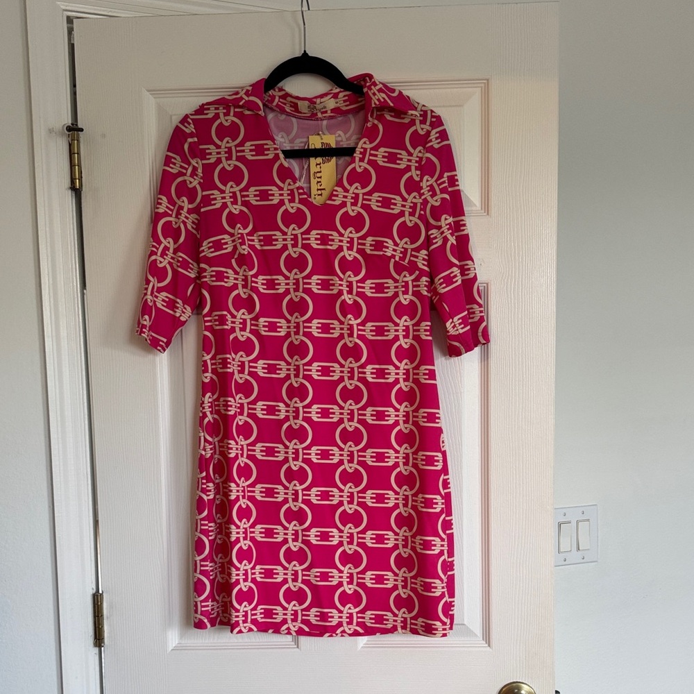 Hot Pink Chain-Print Shift Dress